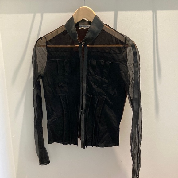 Tops - Vintage 90s mesh faux leather and faux suede top